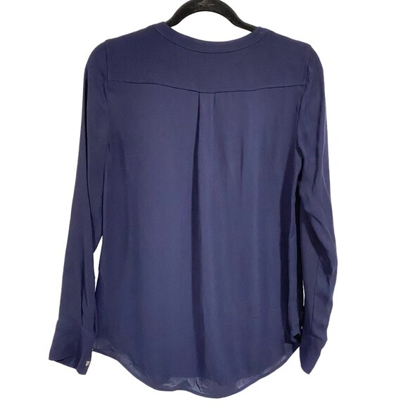 J. Crew Drapey Crepe Henley Tunic Navy Blue Blouse Size 4 - Picture 7 of 9